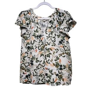 LOFT Botanical Butterfly Flutter Sleeve Blouse Top Fairycore Gardencore M NEW